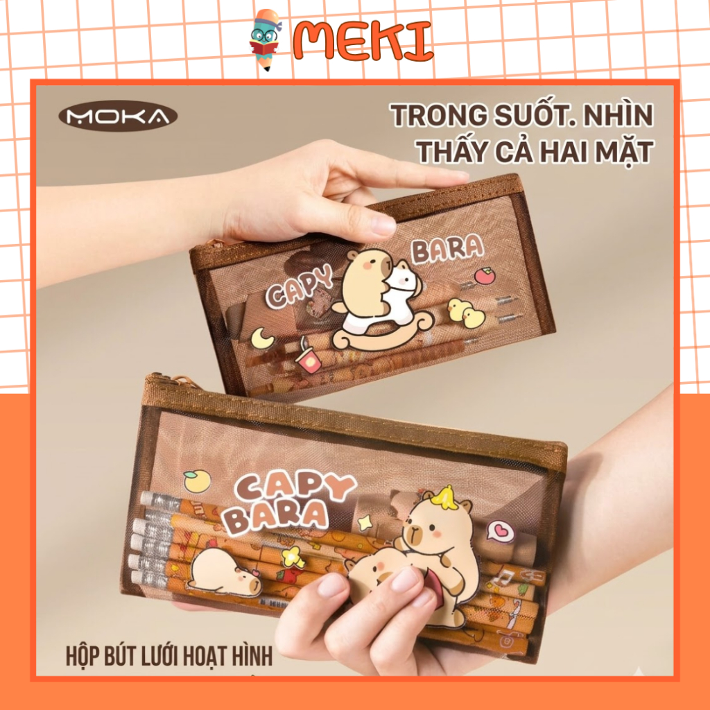 Túi Đựng Bút Lưới Trong Suốt Capybara MEKI Size Lớn Hàn Quốc - Hộp Bút Cute Đa Năng