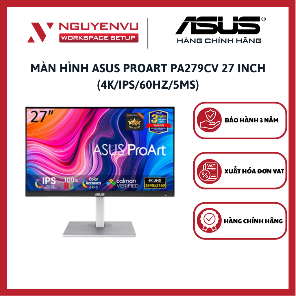 Màn Hình Đồ Hoạ ASUS ProArt PA279CV 27 INCH (4K/IPS/60Hz/5ms) - Hàng Chính Hãng
