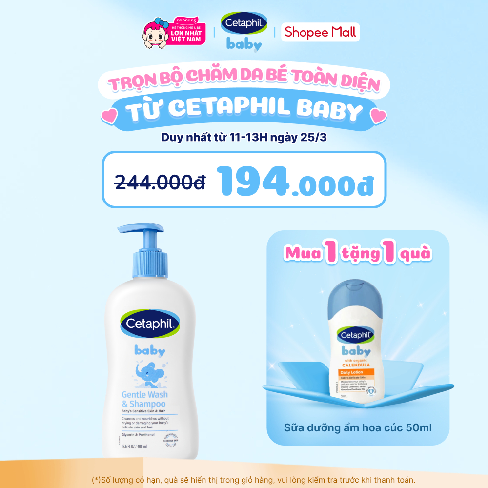 Sữa tắm gội cho trẻ em (Cetaphil Baby Gentle Wash&Shampoo) 400ml