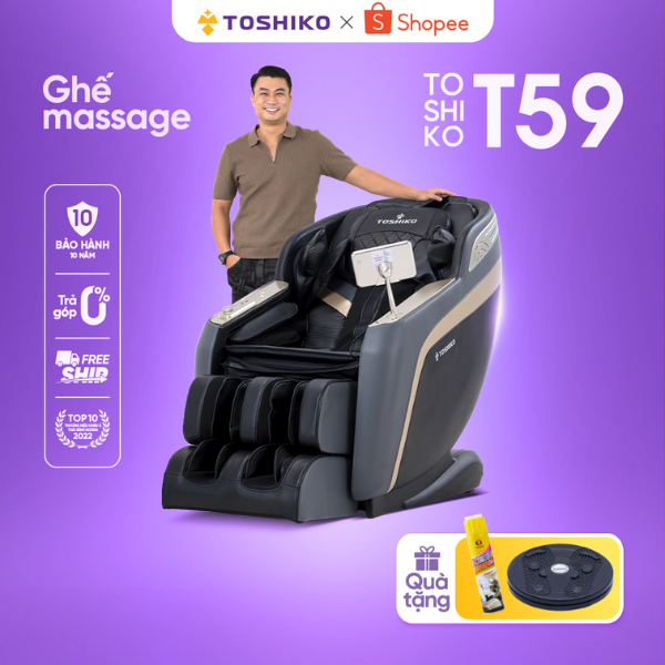 Ghế massage trị liệu toàn thân Toshiko T59 - Con lăn 4D - Nhiệt hồng ngoại - Hỗ trợ lắp đặt - Bảo hành động cơ 10 năm