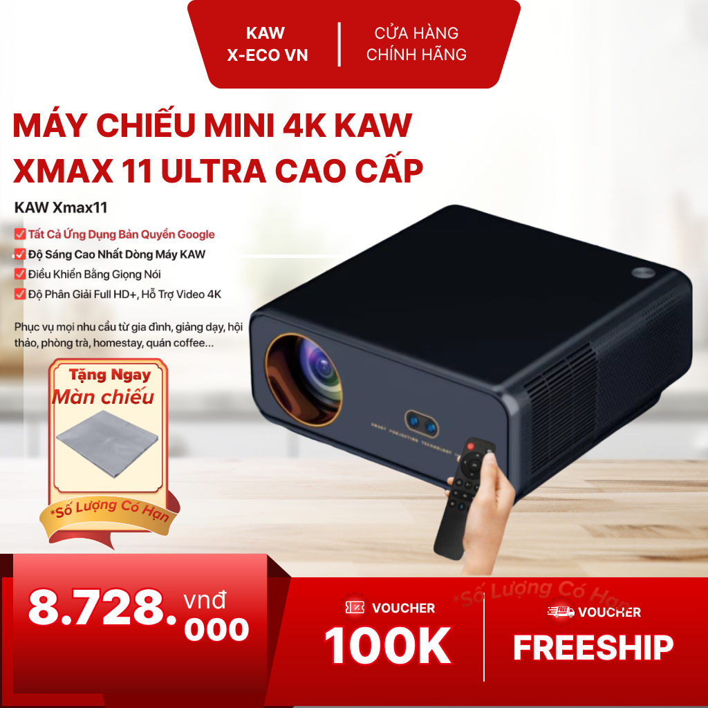 Máy chiếu Mini Kaw XMax 11 Ultra cao cấp (Google TV android 11) - Siêu Nét, Xem Phim Cực Đỉnh