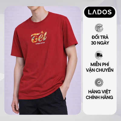 Áo Thun Cổ Tròn Casual Nam LADOS-9260 In Hình Tết 2026 Chất Thun 2 Chiều 100% Cotton Thấm Hút Mồ Hôi Form Unisex