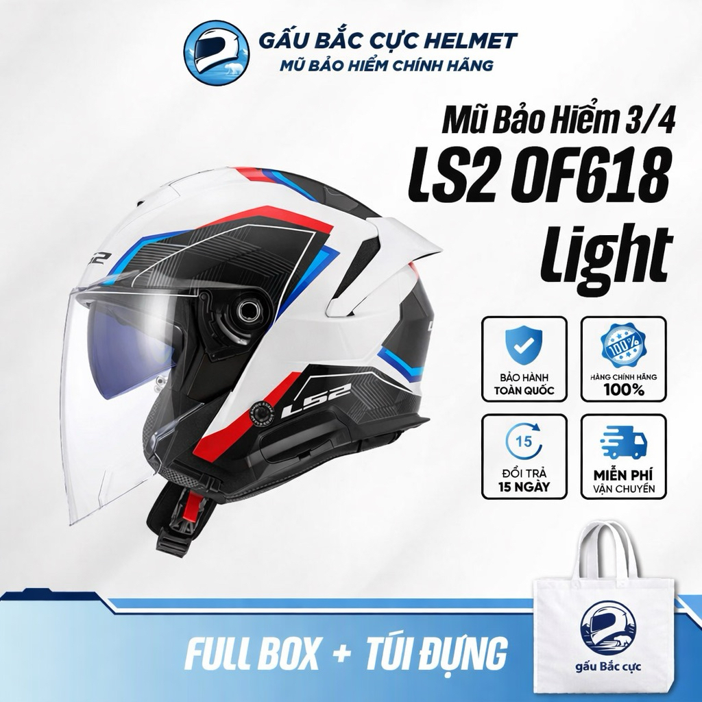 Mũ bảo hiểm 3/4 LS2 OF618 Verso II (2 kính, chuẩn ECE 22.06)