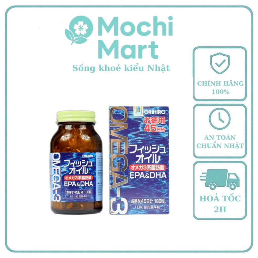 Dầu cá Omega 3 EPA & DHA Orihiro Nhật Bản hộp 180 viên, Dầu cá omega 3 Nhật Bản