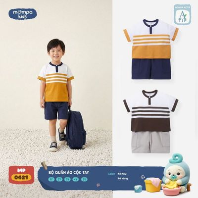 Bộ cộc tay cho bé Mompa 1-5 tuổi vải Cotton Actif co giãn thấm hút nhanh khô MP 0421