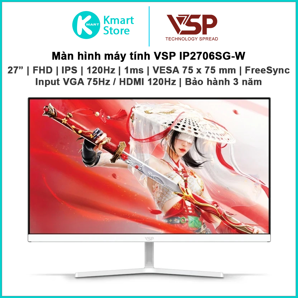 Màn hình máy tính VSP IP2706SG-W | 27" / FHD / IPS / 120Hz / 1ms | VGA + HDMI | Bảo hành 3 năm