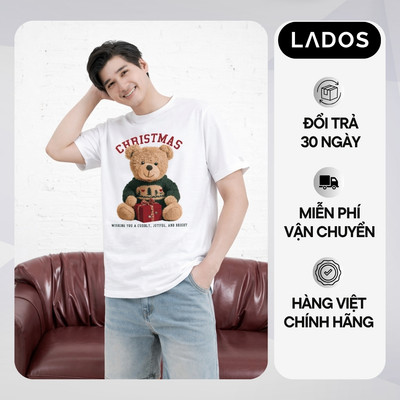 Áo thun In Gấu CHRISTMAS LADOS-9255 Chất Thun Cotton 2 Chiều 250gsm Forrm Unisex Trẻ Trung