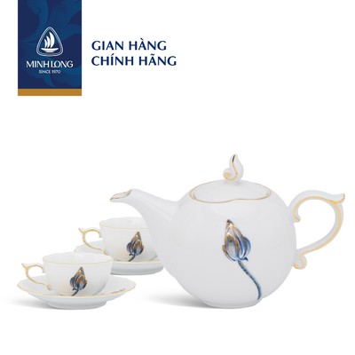 Bộ Trà Sứ Cao Cấp Minh Long 0.7L - Mẫu Đơn - Tịnh Tâm Vàng