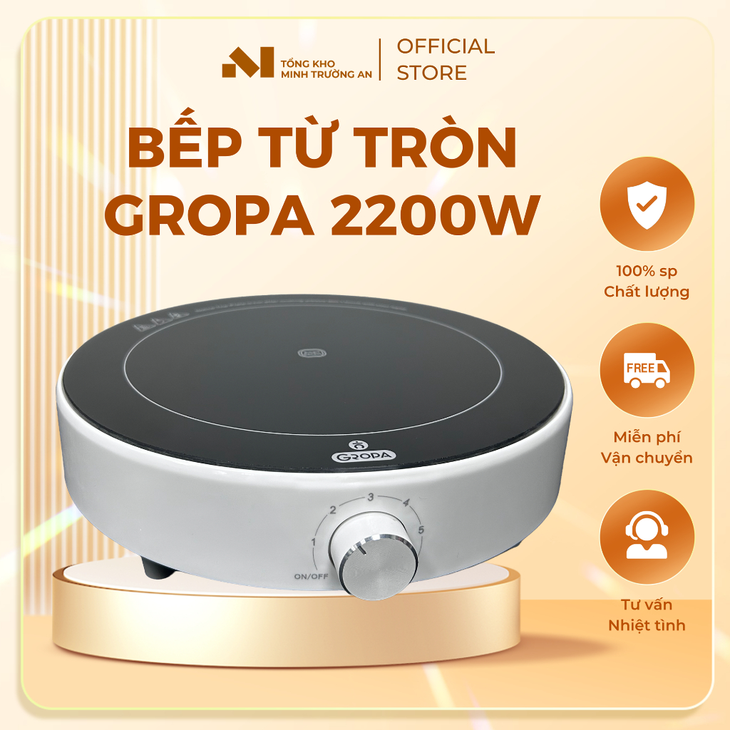 Bếp từ tròn mặt kính cường lực Gropa 2200W - Hàng chính hãng bảo hành 12 tháng