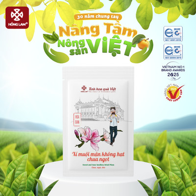 Xí muội mận không hạt chua ngọt Hồng Lam- túi 65g. Có vị chua, ngọt, dẻo