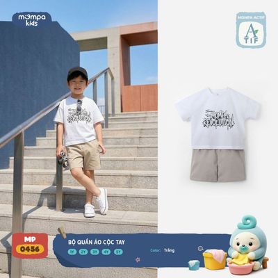 Bộ cộc tay cho bé Mompa sát nách 1-5 tuổi vải Cotton Actif co giãn thấm hút nhanh khô MP 0456