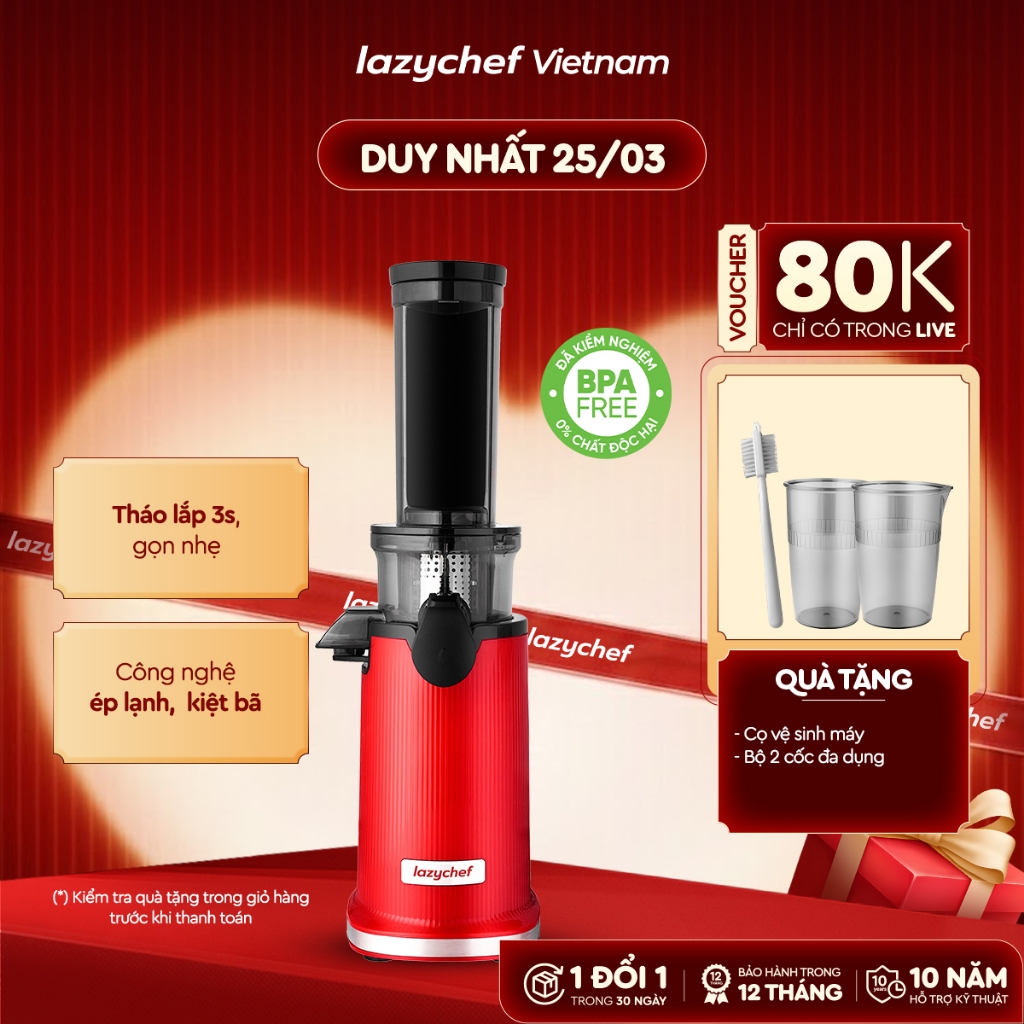 Máy Ép Chậm Lazychef 100W, Máy Ép Làm Kem Trái Cây Siêu Mịn, Công Nghệ Ép Lạnh, Bảo Hành Chính Hãng 