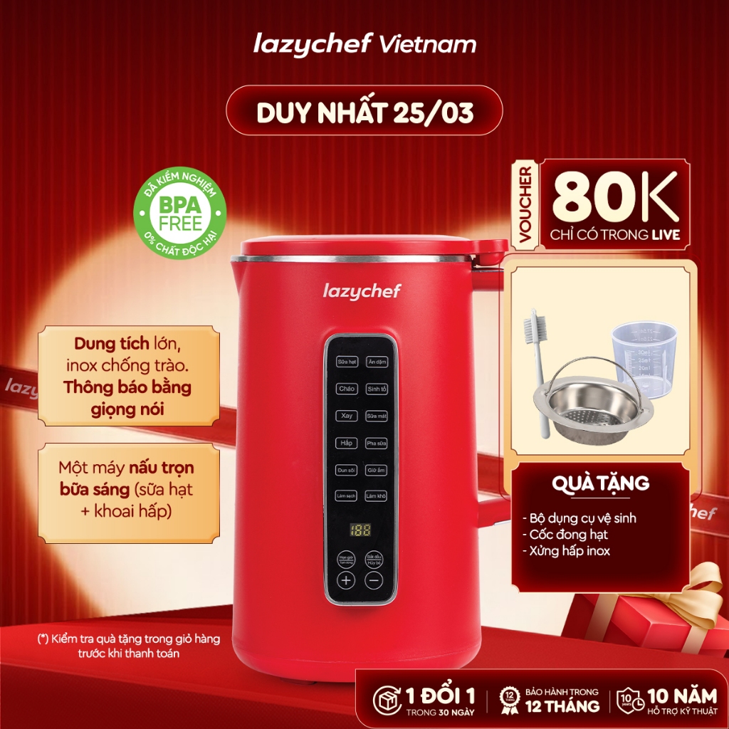 Máy Xay Nấu Đa Năng 12in1 Premium Lazychef - Máy Làm Sữa Hạt - Bảo Hành 12 tháng