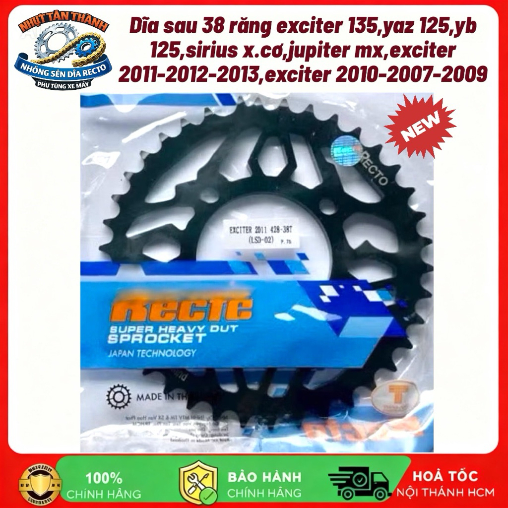 Dĩa sau 38 răng exciter 135,yaz 125,yb 125,sirius x.cơ,jupiter mx,exciter 2011-2012-2013,exciter 201
