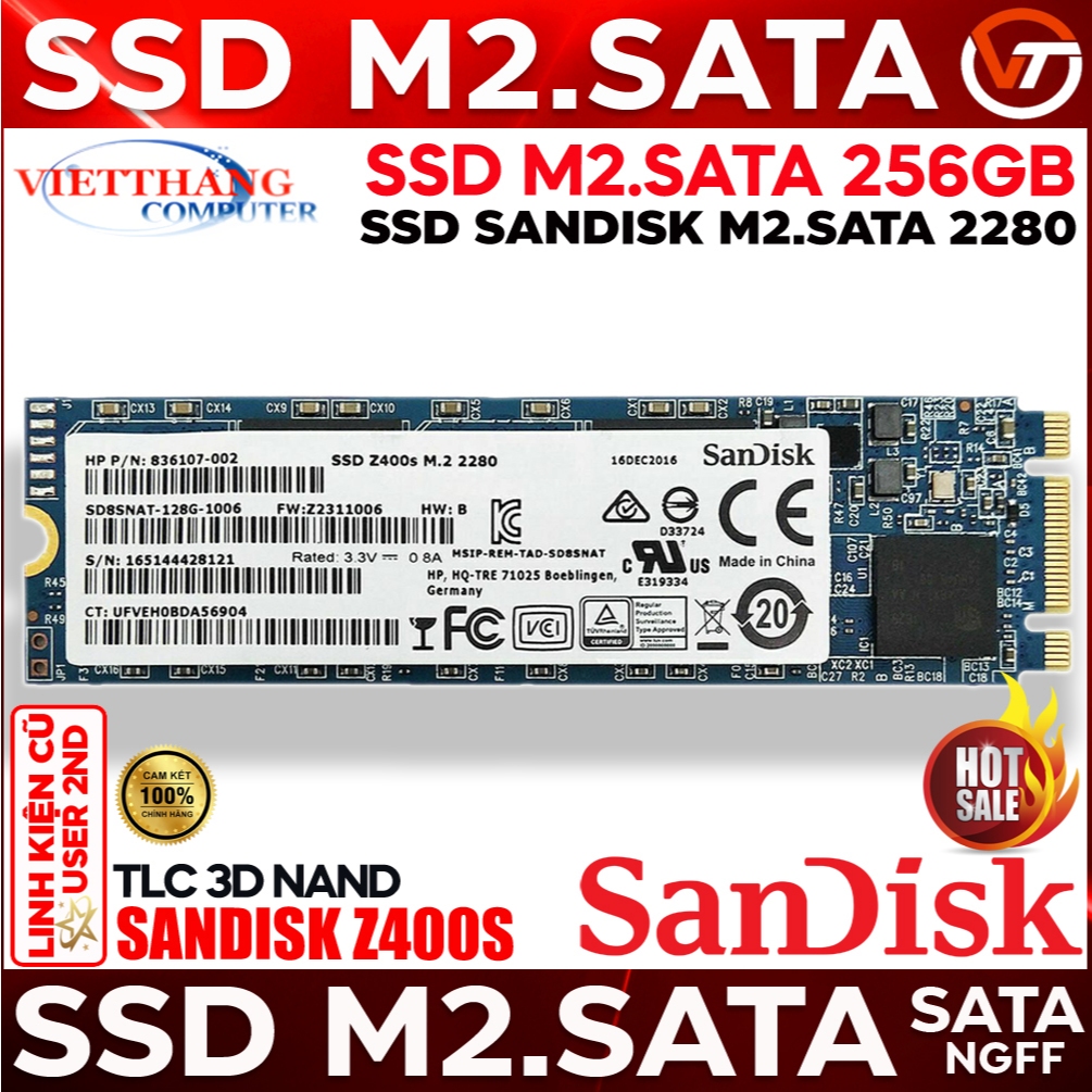 Ổ cứng SSD Sandisk Z400s M2.SATA NGFF 256GB SSD Cũ Good 91% đã qua sử dụng còn đẹp ( Cũ - 2nd )