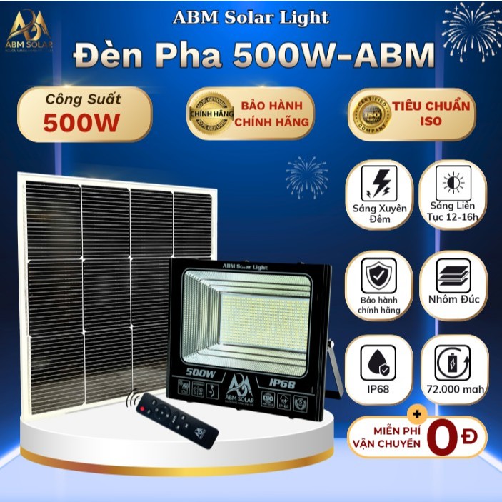 [500W] Đèn Năng Lượng Mặt Trời, Đèn Pha Chiếu Sáng Trong Nhà, Công Suất 500W ABM SOLAR