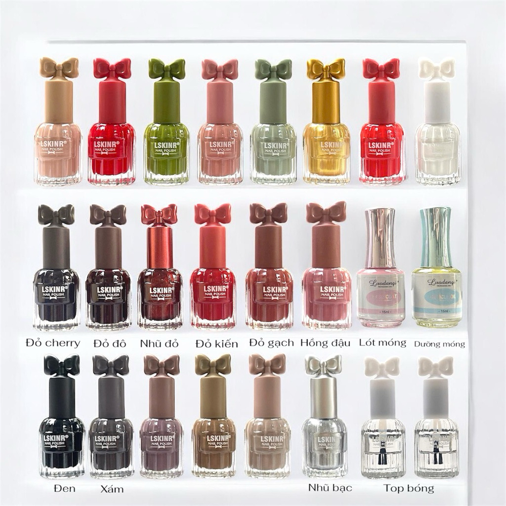 Set 24 chai sơn móng tay tự khô 15ml LSKINR không cần hơ đèn mẫu chai vuông