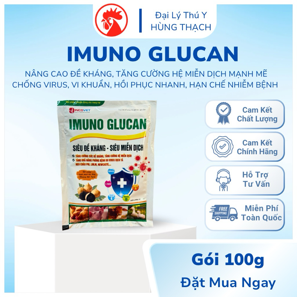 IMUNO GLUCAN - Beta Glucan 100g giúp tăng đề kháng, tăng hệ miễn dịch chống virus heo, bò, gà