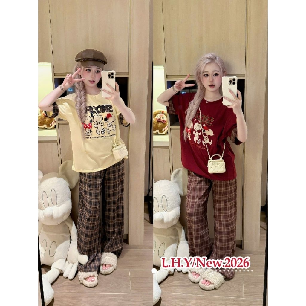 Set bộ snoopy quần kẻ chuẩn tag LHY