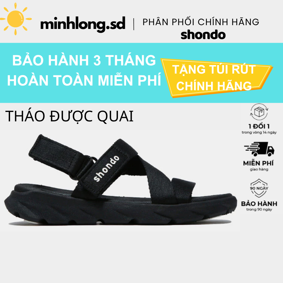 Giày Sandals SHONDO F6 Sport đen full - F6S301