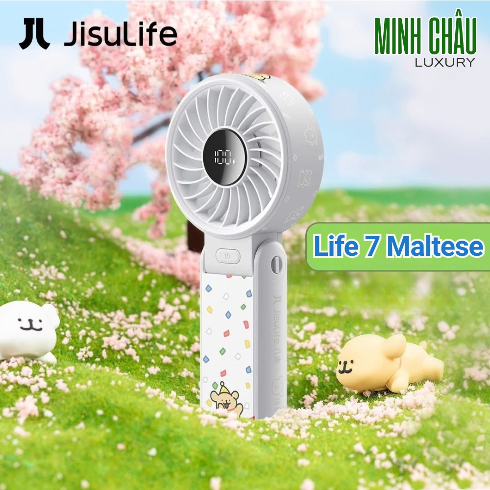 [2026 Maltese] Quạt cầm tay tích điện mini Jisulife Life 7/Life 9 Maltese | 5 cấp độ gió | Pin 5000m