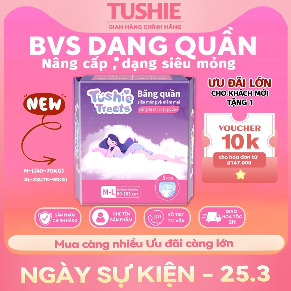 [Che tên SP] Băng vệ sinh dạng quần TUSHIE TREATS, đủ size M/L（40-70KG）, XL/2XL(78-98KG)