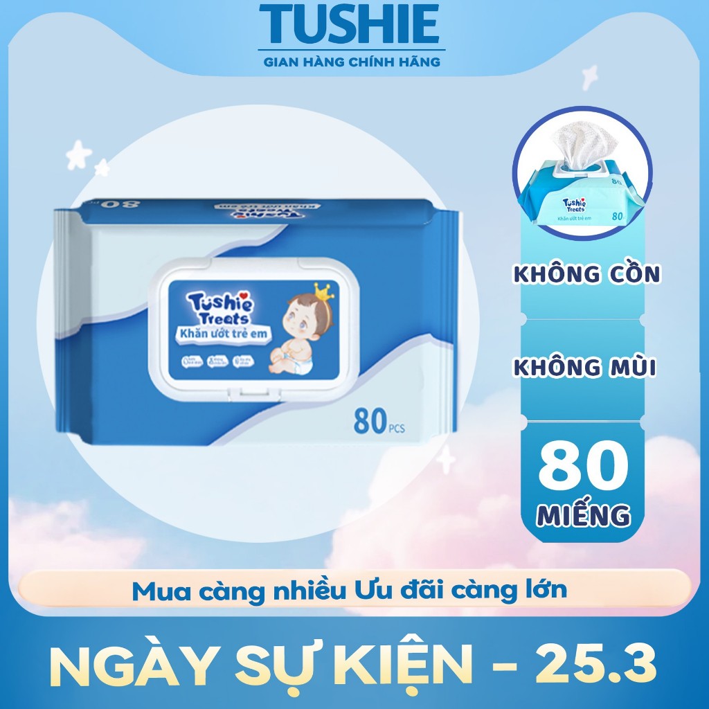 Tushie Treats Thùng khăn ướt không cồn không parabens cao cấp dành cho em bé