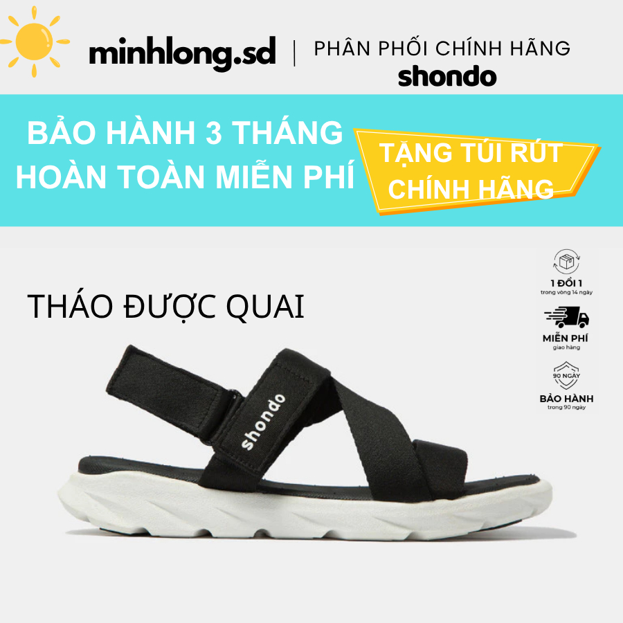 Giày sandal SHONDO F6 sport quai đen đế trắng F6S003