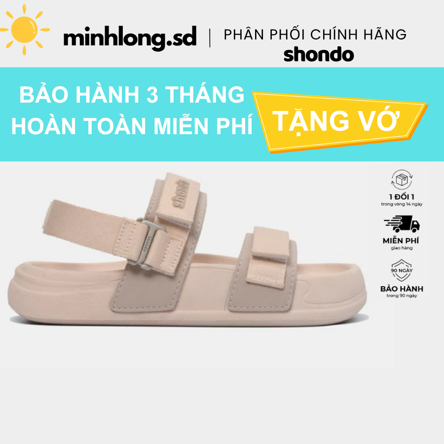 [ Tăng 1 size][ TẶNG VỚ] Giày sandal nam nữ Shondo bánh mì Platy 5 khoen gài màu HỒNG PL57095