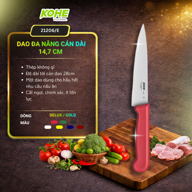 Dao Cán Dài 21206/E KOHE Chef Knife – Dao bếp đa năng thái thịt, rau củ sắc bén