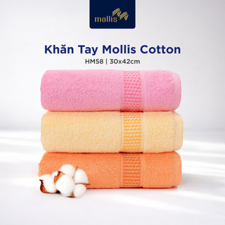 Khăn tay mollis cotton 30x42cm khăn cao cấp mềm mịn thấm hút không ra màu không xù đồ lông gia đình spa khách sạn hm58
