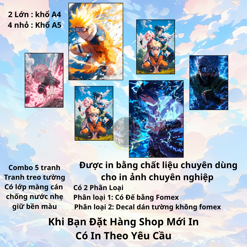 Combo 6 Tranh Treo Tường In Ảnh Theo Yêu Cầu (2 A4 + 4 A5 / 2 A5 + 4 A6) Decal/Fomex