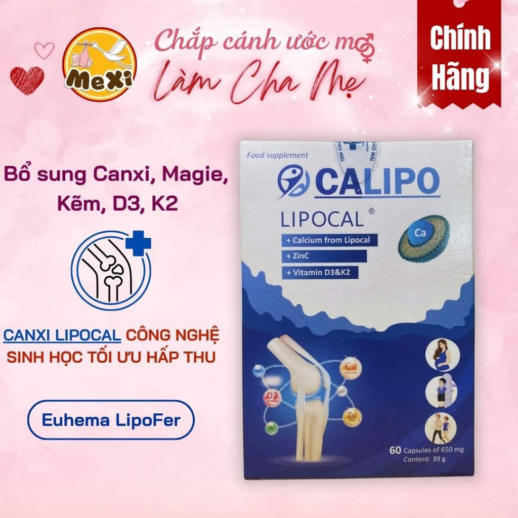 CALIPO - Canxi Lipocal sinh học (60 viên) Bổ sung Canxi, Magie, Kẽm, Vitamin D3, Vitamin K2