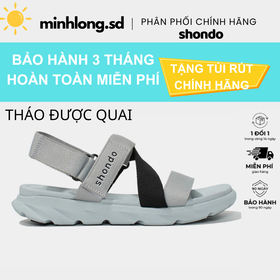 Giày Sandals Nam Nữ Shondo F6 Đế Xám Phối Quai Đen F6S2011