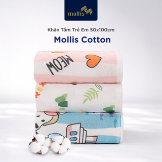 Khăn Tắm Trẻ Em Mollis Cotton 50x100cm Cao Cấp Cotton USA Mềm Mại Siêu Thấm Hút An Toàn Cho Da Nhạy Cảm Của Em Bé BM6A