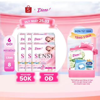(Sản phẩm cải tiến) Bộ 6 gói băng vệ sinh Diana Sensi siêu mỏng cánh gói 8 miếng/gói