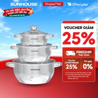 Bộ nồi inox 3 đáy Sunhouse Eco SHG334E - Gồm 3 nồi 16-20-24cm - Inox an toàn, chất lượng - Dùng cho mọi loại bếp