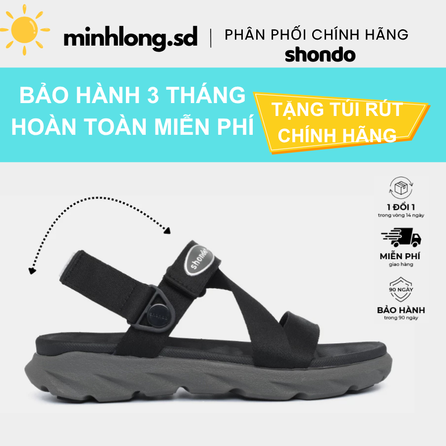 Giày Sandal Nam Nữ F6S Thoải Mái, Nhẹ Êm Xoay Shondo XÁM ĐEN F6S1212