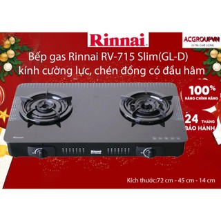 Bếp gas Rinnai RV-715 Slim kính cường lực, chén đồng có đầu hâm