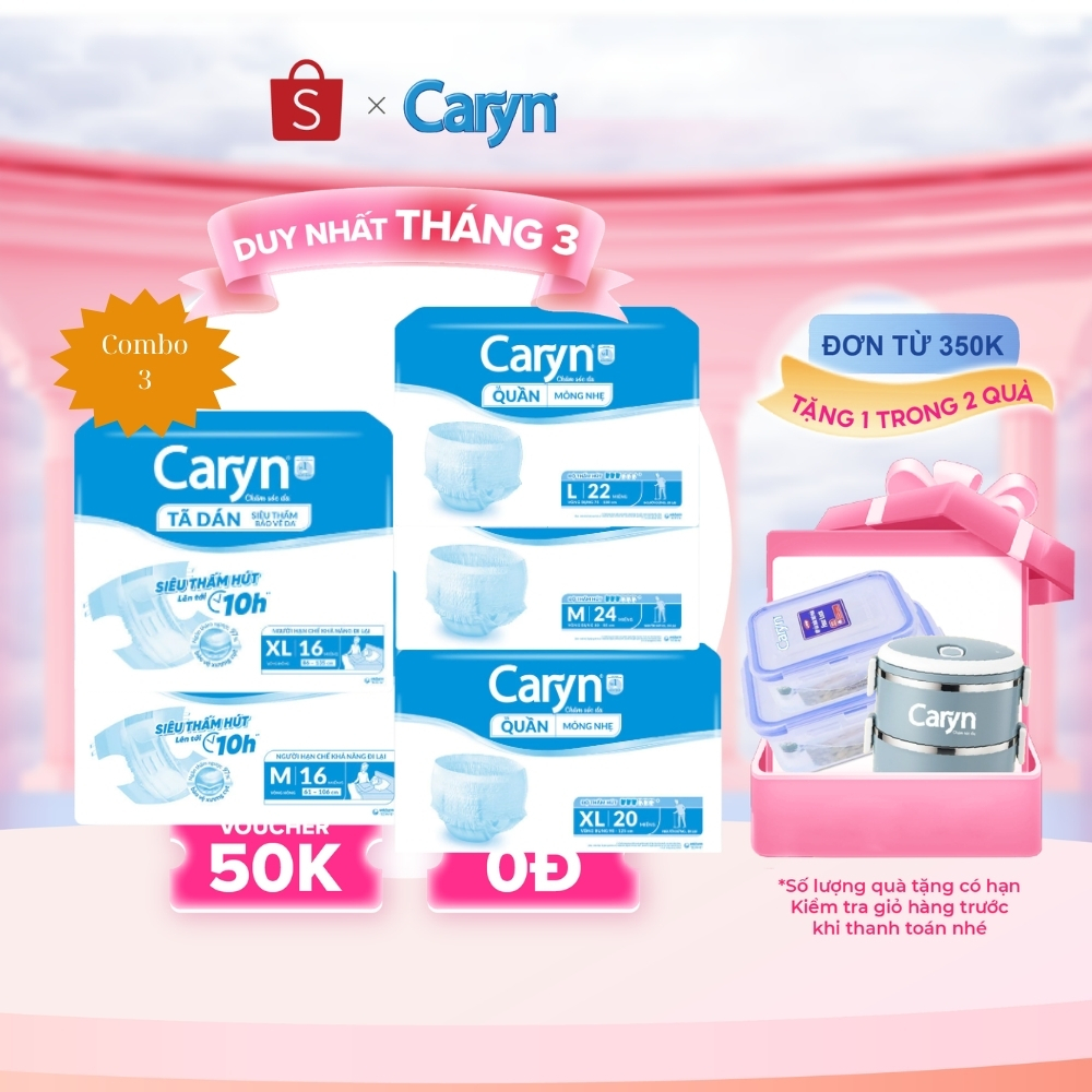 [CHỈ BÁN TRÊN TMĐT] Combo 3 gói Caryn tã quần/tã dán người lớn siêu thấm hút - chống tràn size M/L/XL