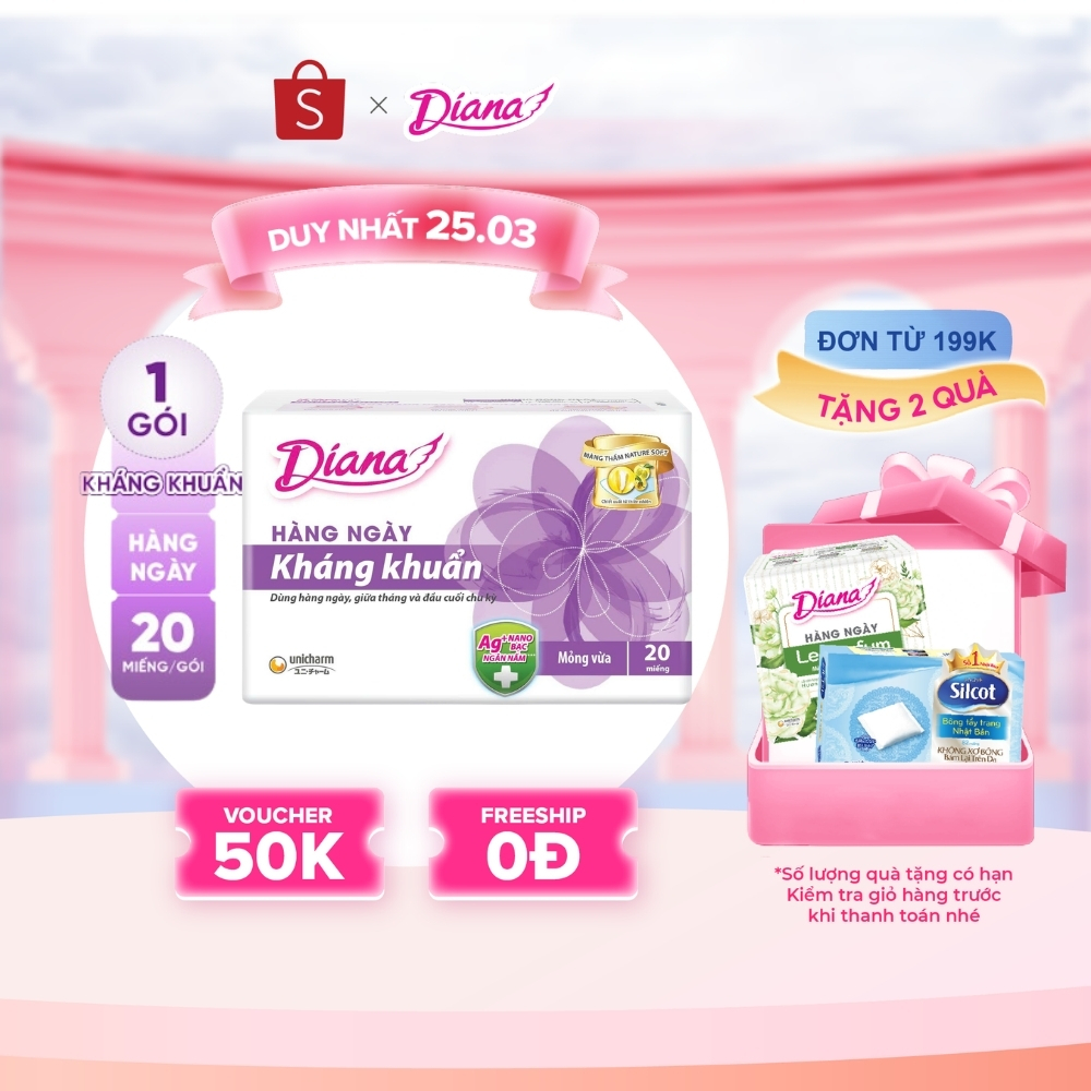 Băng vệ sinh Diana hàng ngày Sensi kháng khuẩn gói 20 miếng