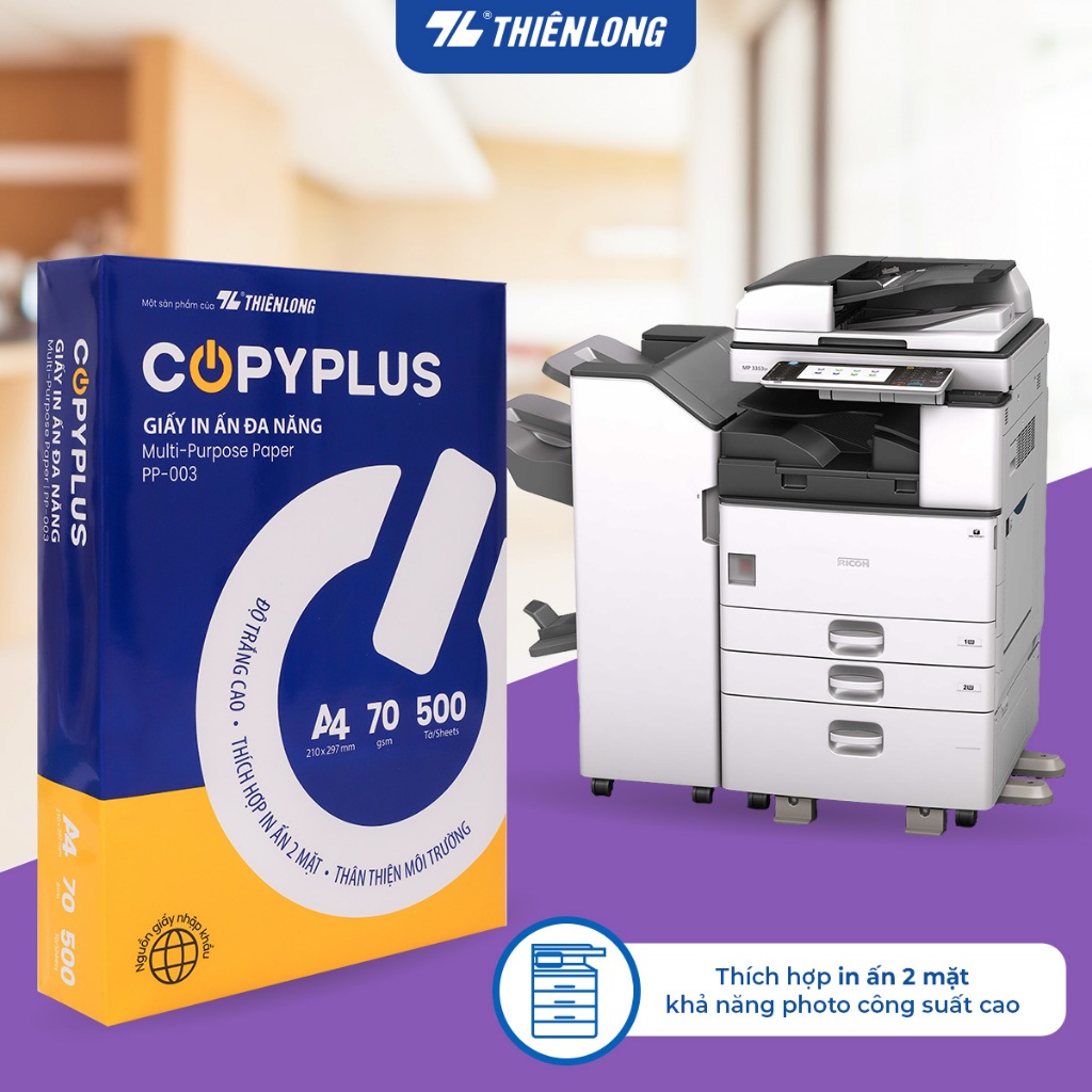 Giấy in A4 70gsm Thiên Long Copy Plus PP-003p (Ream 500 tờ) - Giấy in photo A4 500 tờ đều màu không 