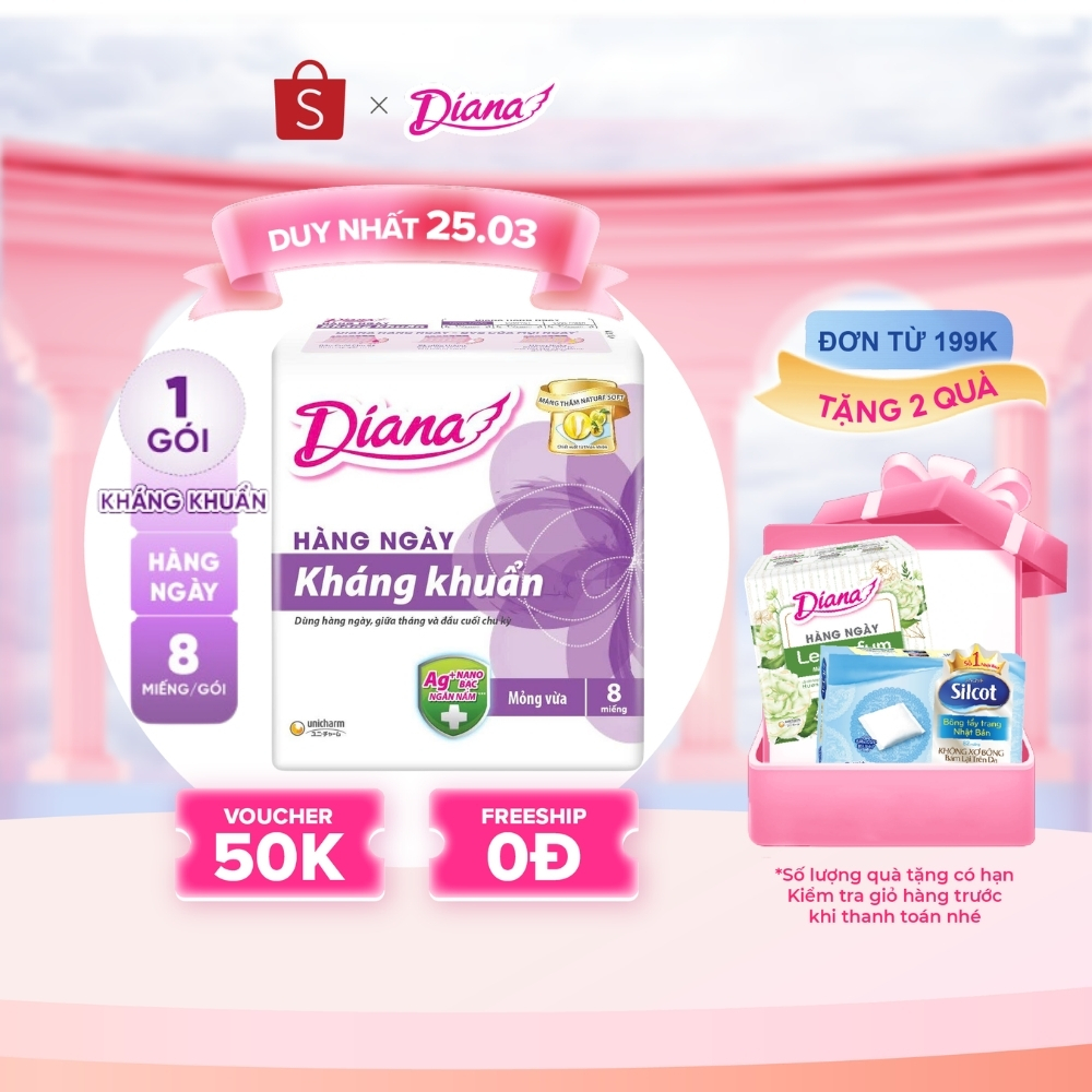 Băng Vệ Sinh Diana Sensi Hằng Ngày Kháng Khuẩn (gói 8 miếng)