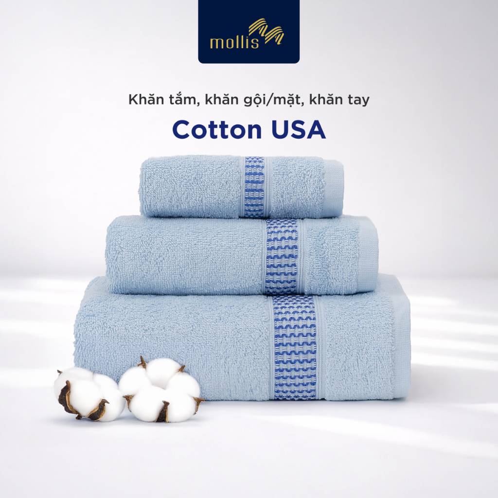 Khăn Mollis STAR COTTON bông nhập Mỹ, siêu thấm hút, thiết kế độc quyền, tắm gội chăm da chuẩn skinc