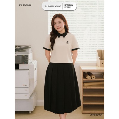Set bộ áo suông phối cổ tay áo + cv dài xếp ly BIGSIZE (55kg đến 95kg) - 25HSBD024  - [BU Bigsize Young]