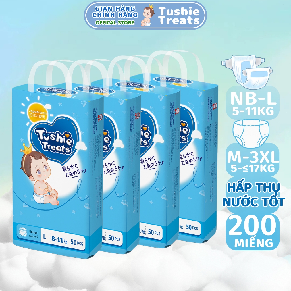 【4 gói】Tushie Treats siêu mỏng sản xuất theo công nghệ tiên tiến, ôm sát thấm hút luôn khô thoáng,si