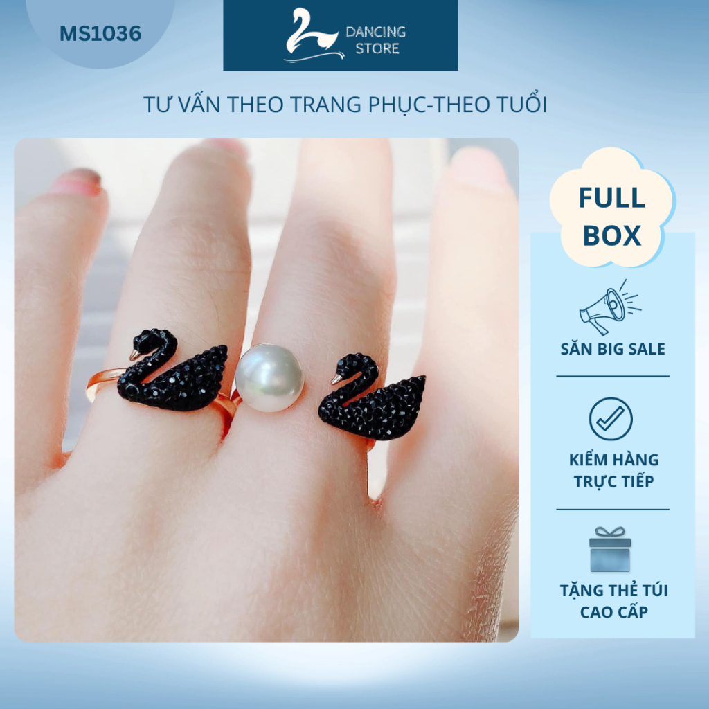 Nhẫn Nữ Iconic Swan Đen RoseGold Thời Trang Sang Trọng Dancing Store Fullbox