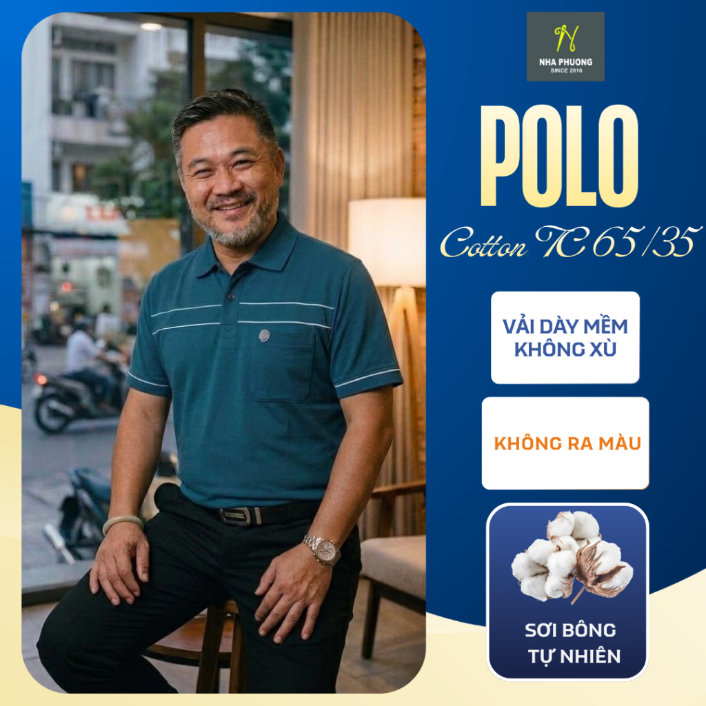 Áo polo nam trung niên cho bố, chất vải cotton dày, tự dệt form classic ATK08