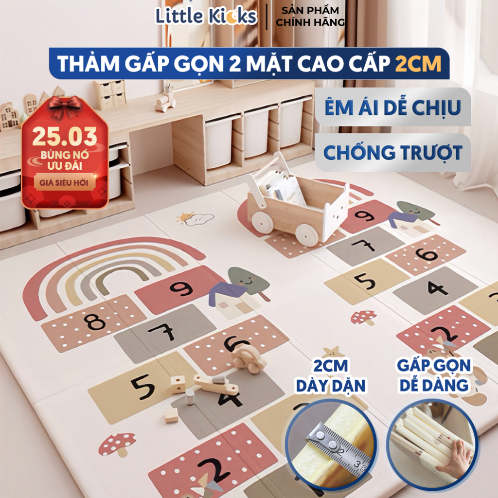 Thảm Gấp Gọn XPE Little Kicks Dày Dặn 2 Mặt An Toàn Cao Cấp Cho Bé
