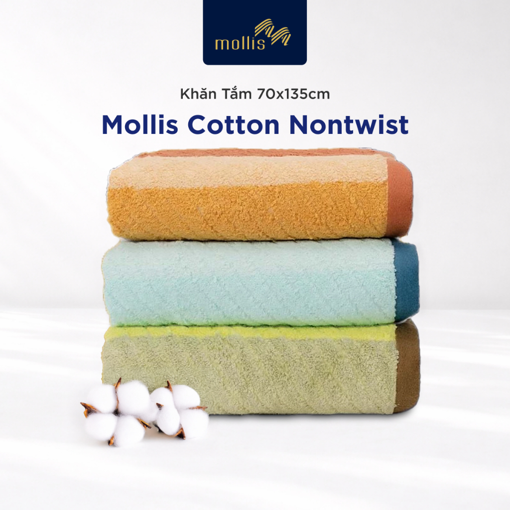 Khăn Tắm Mollis Cotton Nontwist 70x135cm Khăn Cao Cấp Sợi Không Se Thấm Hút Mau Khô Cho Gia Đình & T